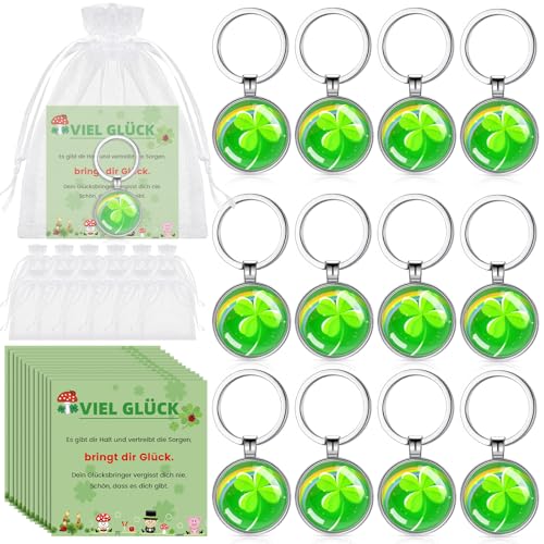 Kasyat 12 Set Glücksbringer inklusive 12 Glücksbringer Schlüsselanhänger 12 Viel Glück Karten und 12 Netzbeutel mit Zugband Glück Geschenk für Frauen Kollegen Abschied Neuer Job (Glück Regenbogen) von Kasyat