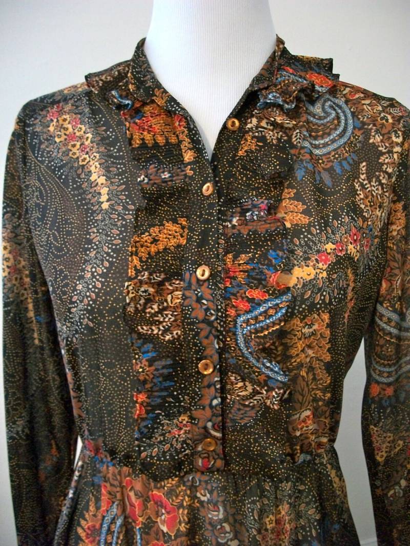 Vintage 70Er Jahre Gold Und Braun Blumenkleid - Größe Medium von KatadrianVintage