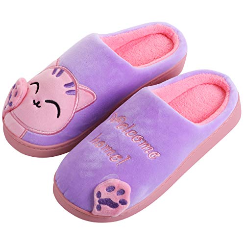 Katara Katzen Plüsch-Hausschuhe *große Auswahl* Tier-Schlappen für Damen und Herren, EU Größe 38/39, Etikett CN 40/41, Lila Pink von Katara