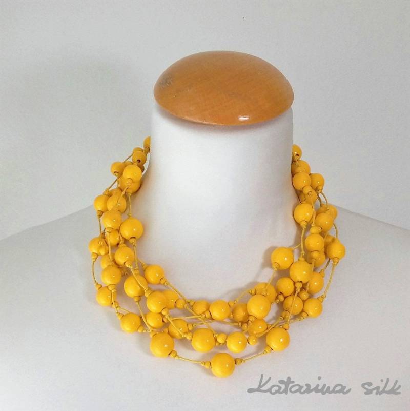 Gelbe Halskette Für Frauen Einzigartige Geschenke, Handgemachte Perlenhalskette von KatarinaSilkJewelry