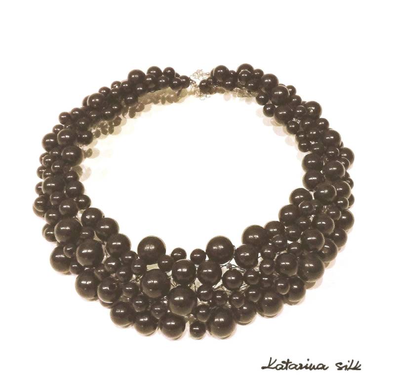 Große Schwarze Statement Bib Halskette Für Frau Handgemachte Schwarz Schmuck Geschenk von KatarinaSilkJewelry