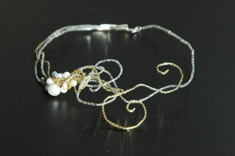 Hochzeitskette Für Braut Art Decco Halskette Hochzeit Handgemachte Glänzende Glasperlen Mit Perlen Unikat von KatarinaSilkJewelry