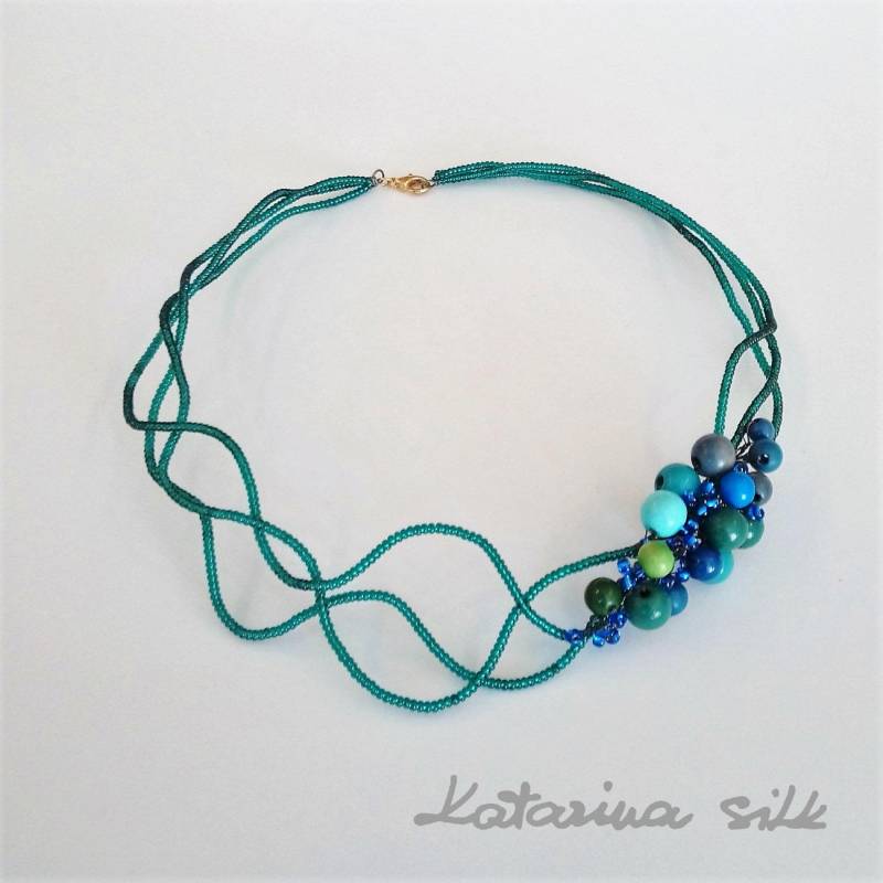 Petroleum Glasperlen Halskette, Herbst Mode Halskette Für Frau von KatarinaSilkJewelry