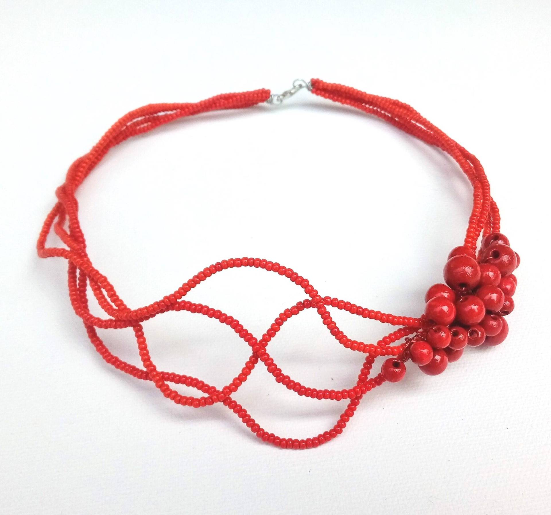 Rote Glasperlen Halskette, Statement Halskette Für Jeden Tag, Geschenk Freundin, Mutter von KatarinaSilkJewelry