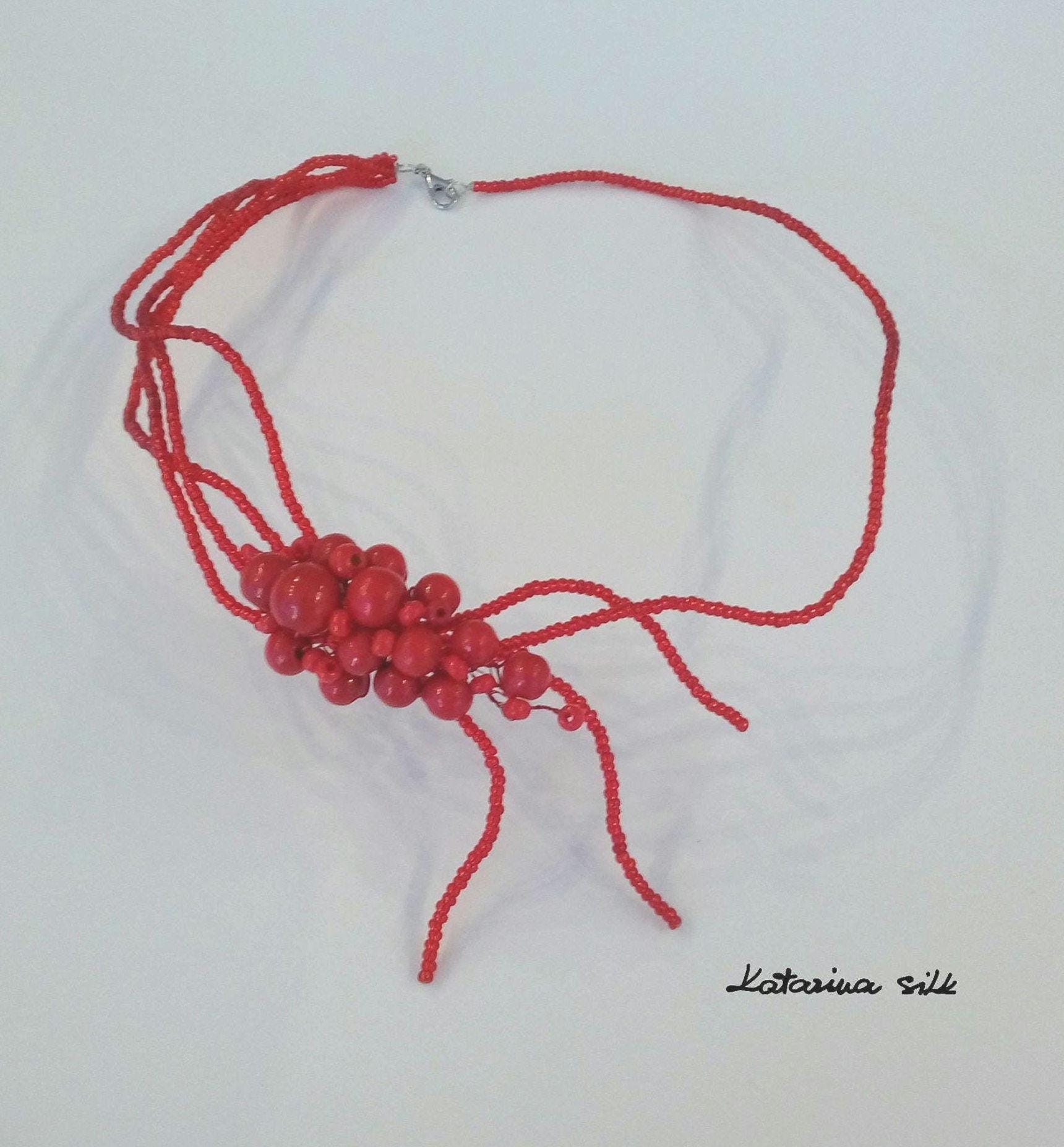 Rote Halskette Für Frauen, Handgefertigte Glasperlen Einzigartige Für Frauen Geschenkidee, Best Friend, Statement von KatarinaSilkJewelry