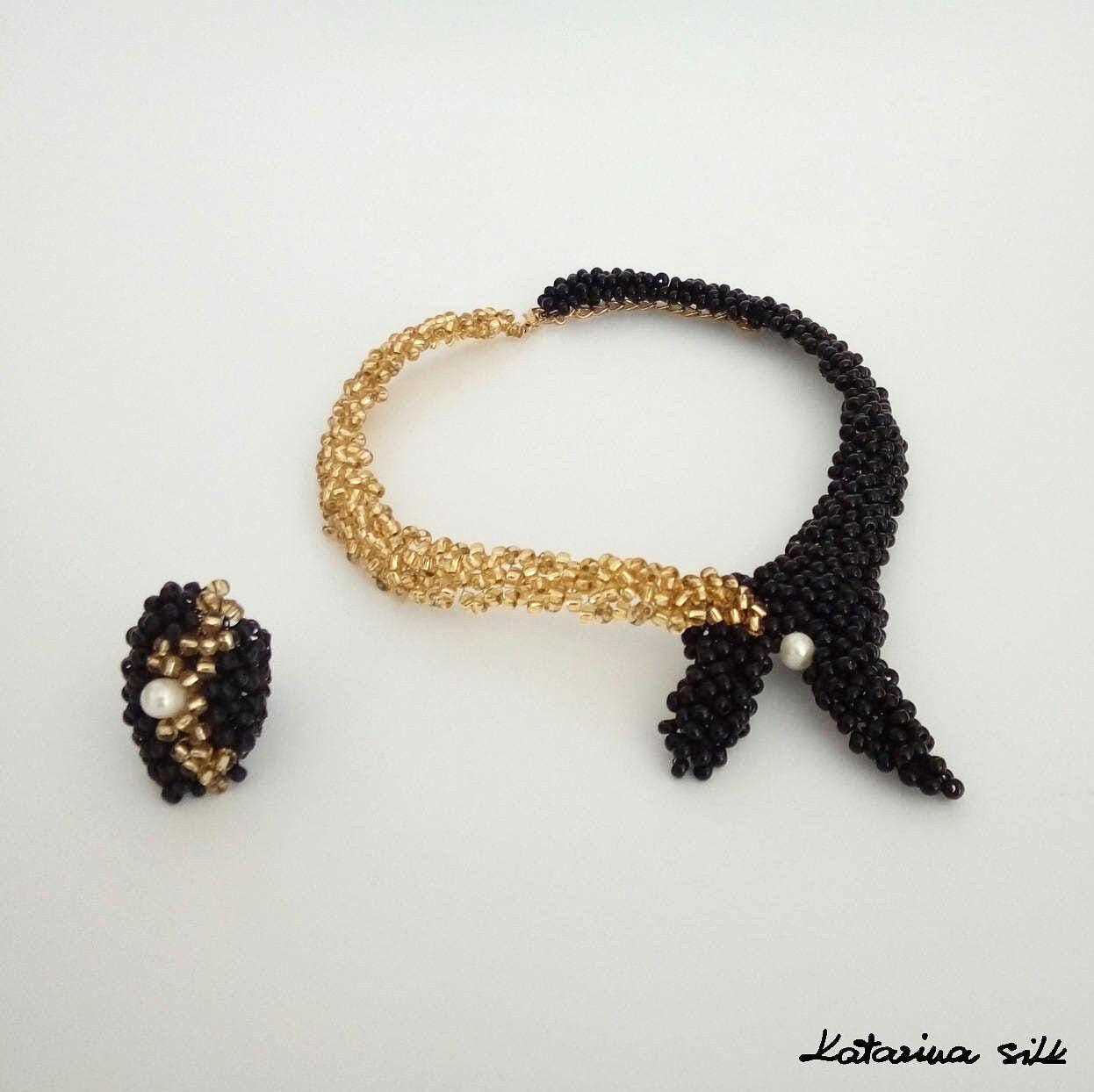 Schmuck-Set, Schmuckset, Geschenk Für Frau, Schmuck Sie, Schmuck, Set Glasschmuck, Schwarzgold-Set von KatarinaSilkJewelry