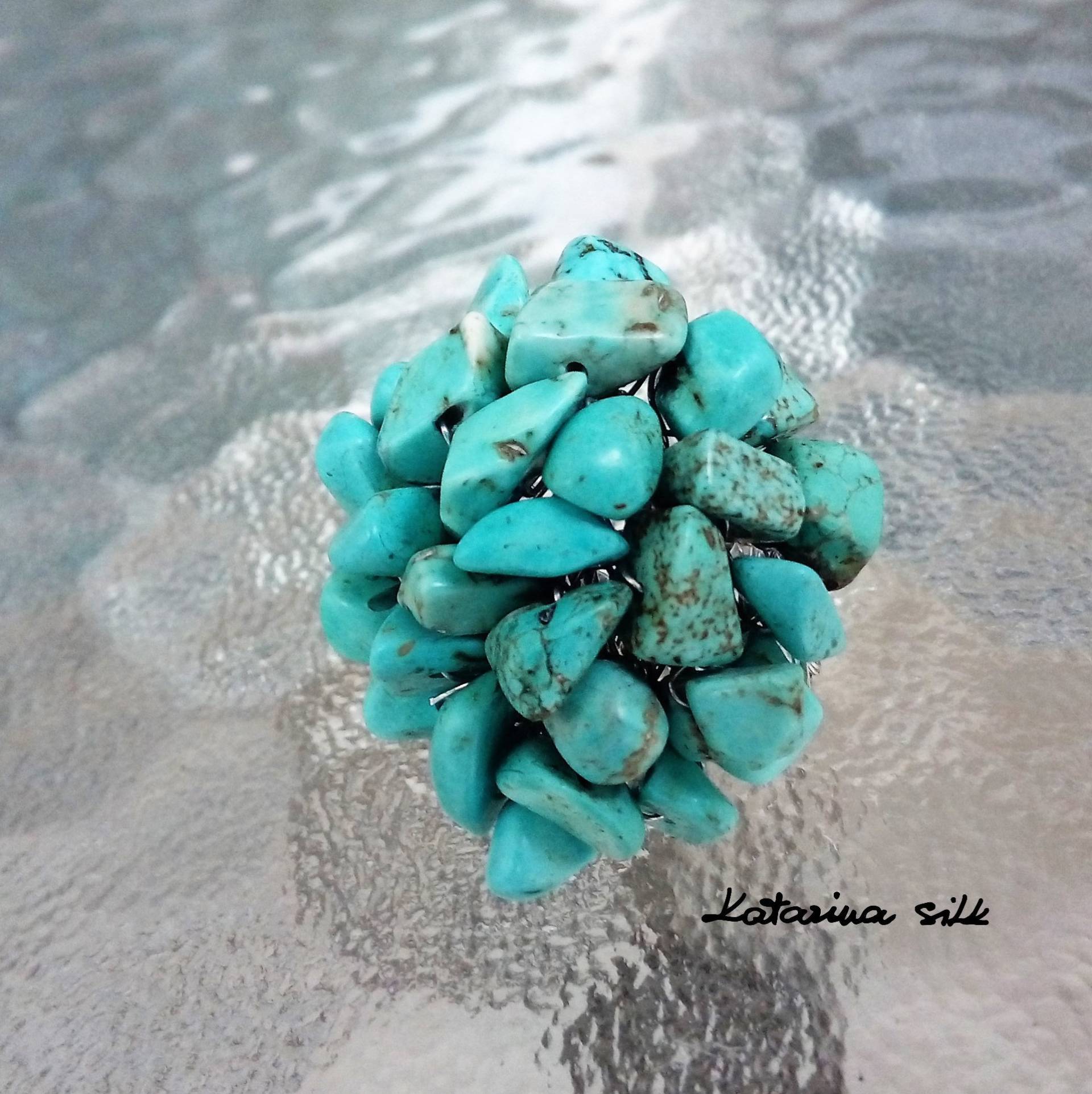 Türkis Big Stones Ring Für Sie, Jahrestag Geschenkidee Eine Frau von KatarinaSilkJewelry