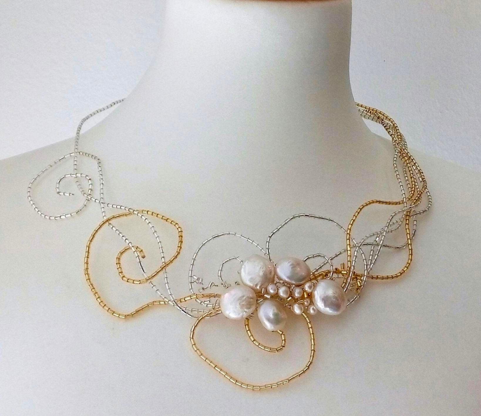 statement Halskette, Halskette Für Braut, Hochzeitsschmuck, Einzigartiger Schmuck von KatarinaSilkJewelry