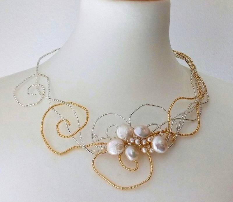 statement Halskette, Halskette Für Braut, Hochzeitsschmuck, Einzigartiger Schmuck von KatarinaSilkJewelry