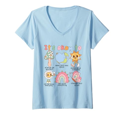 Damen It's Okay To Feel All The Feels Love Yourself T-Shirt mit V-Ausschnitt Damen It's Okay To Feel All The Feels Love Yourself T-Shirt mit V-Ausschnitt von Katc Its Okay To Not Be Okay You Matter