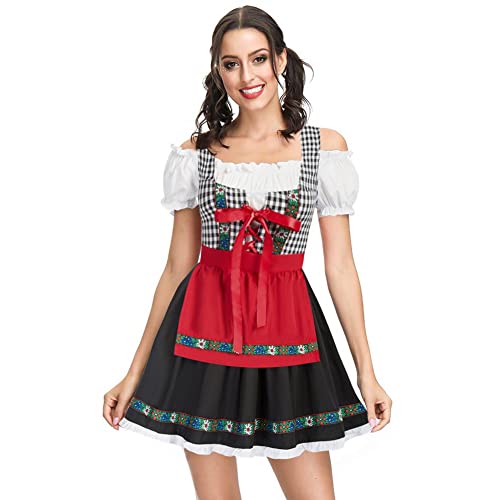 Damen Dirndl Trachtenkleid Kleid Dirndlkleid Festliche Oktoberfest Kostüme für Bayerischen Karneval Elegant Kurzarm Schulterfreies Kleid midi Trachtenkleid für Oktoberfes KKH02092-3_2XL von Kate Kasin