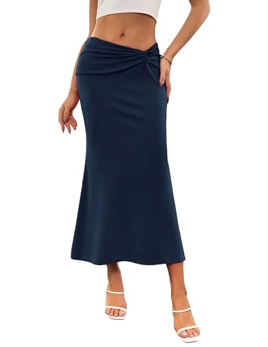 Damen Elegant Knielang Bleistiftrock Bodycon High Waist Rock Herbst Party Dunkelblau M von Kate Kasin