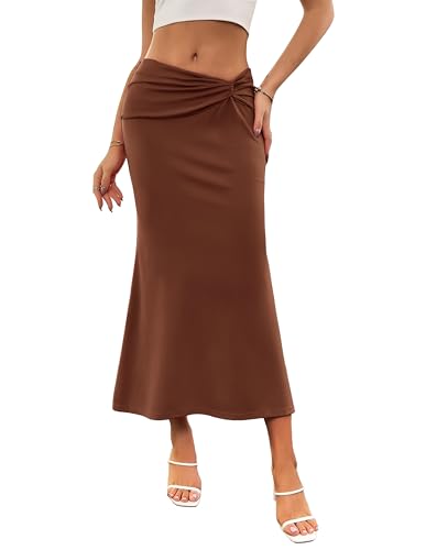 Damen Elegant Knielang Bleistiftrock Bodycon Midi Rock Herbst Party Cocktail Dunkelbraun L von Kate Kasin