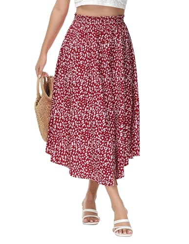 Damen Hoher Taille Abendkleid Schlitz Vorne In Der Mitte A-Linien Saum Rot-weiße Blumen L von Kate Kasin