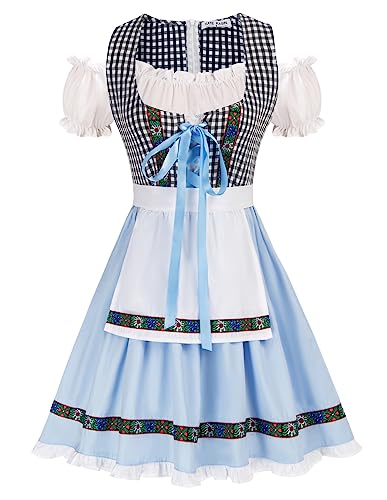 Damen Karneval Kostüm Vintage 2er Set Bayerisches Oktoberfest Kostüme Dirndl Trachtenmode Kleidung Hellblau XL KKH02092-9 von Kate Kasin