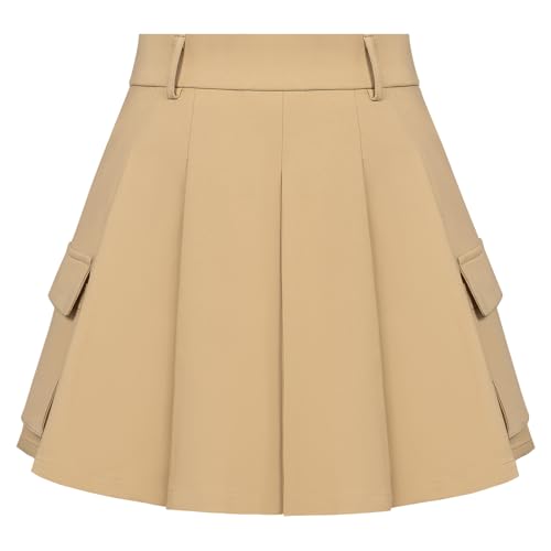 Damen Mini Faltenrock mit Asaum Sommer Eleganter Konzertrock mit Hoher Taille Khaki S von Kate Kasin