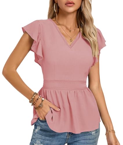 Damen Shirt V Ausschnitt süßer Bluse Elegantes Oberteil exquisites Hemd Rosa M von Kate Kasin