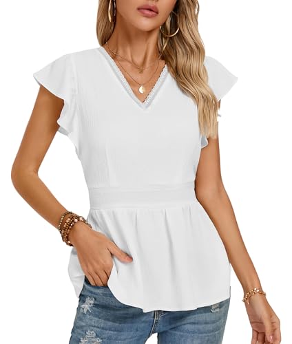 Damen Shirt mit V Ausschnitt Damen obertei lexquisiter süßer Bluse Weiß M von Kate Kasin