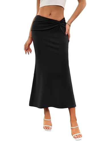 Damen Vintage High Waist Rock Herbst Satin Schlitz Midirock Cocktail Party Rock Schwarz M von Kate Kasin