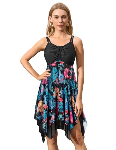 Damen Zweiteilig Badeanzug Schwangerschaft Badekleid Tunica Vintage Chiffon Sling Kleid Elastische Getrennter Badeanzug schwarz-tiefrosa L KK0576S23-05 von Kate Kasin