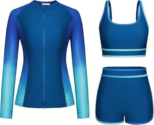 Kate Kasin 3-Teiliges Damen Badeanzug Set Langarm Reißverschluss Rashguard Gepolsterter Sport-BH Badehose Schwimmanzug Blaugrüner Farbverlauf S Kate Kasin 3-Teiliges Damen Badeanzug Set Langarm Reißverschluss Rashguard Gepolsterter Sport-BH Badehose Schwimmanzug Blaugrüner Farbverlauf S von Kate Kasin