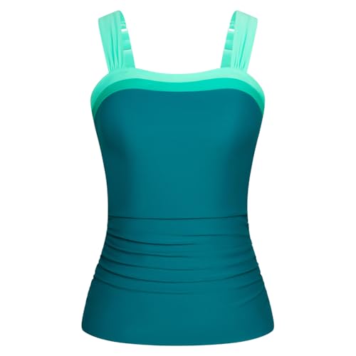 Kate Kasin Badeanzug mit eckigem Ausschnitt und gerüschter Vorderseite und verstellbaren Trägern, Bauchkontrolle, Badeanzug, Pfauenblau XXL von Kate Kasin