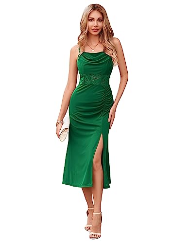 Kate Kasin Ballkleid Maxikleid Damen Sommer Elegant Spaghettiträger Lang Kleider mit Spitzennaht Wickelkleid für Hochzeit von Kate Kasin