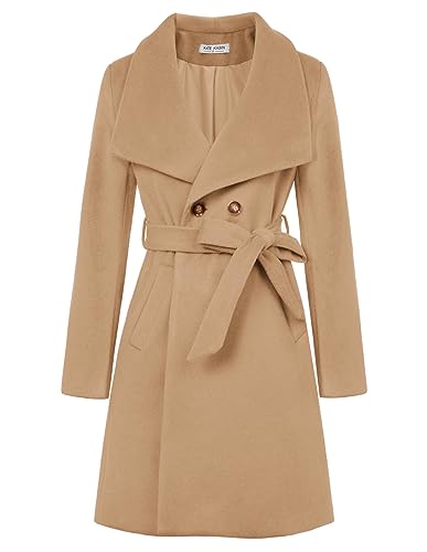 Kate Kasin Damen A-Linie Peacoat Kleid Mantel Gürtel Revers Mantel Braun XL von Kate Kasin