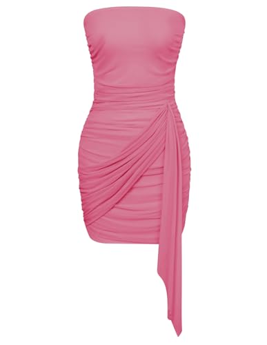 Kate Kasin Damen Abendkleid mit Kurzem Röhrenoberteil Plissiert Schmales Kleid Ärmellos Einfarbig Rosa S von Kate Kasin