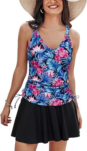 Kate Kasin Damen Badekleid Retro Tummy Control Bademode Eingebauter Badebrief Swim Rock Badeanzug Blau Blume S von Kate Kasin