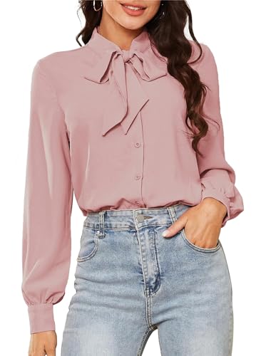 Kate Kasin Damen Bodybluse Business Bluse Stand Collar Vintage Shirts Locker Blusen Rosa L von Kate Kasin