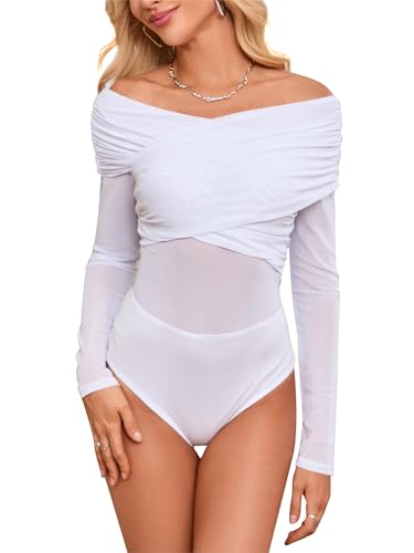 Kate Kasin Damen Bodys Sexy Bodysuit Elegant Mesh Top Langarm V-Ausschnitt Jumpsuit Body Top Trikot Shapewear Formende Bodys Weiß XXL Kate Kasin Damen Bodys Sexy Bodysuit Elegant Mesh Top Langarm V-Ausschnitt Jumpsuit Body Top Trikot Shapewear Formende Bodys Weiß XXL von Kate Kasin