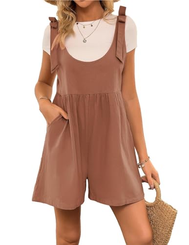 Kate Kasin Damen Boho Loose Latzhose Kurz Jumpsuit Elegant Overall Shorts Casual Sommerkleid Playsuit Orange M von Kate Kasin