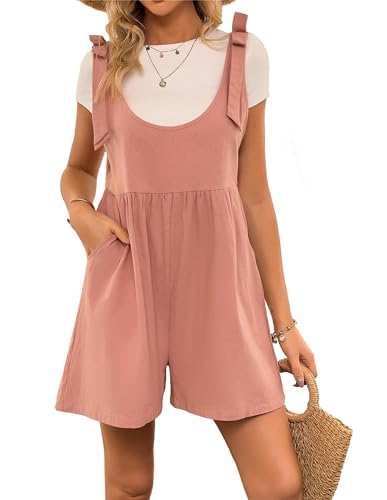 Kate Kasin Damen Boho Loose Latzhose Kurz Jumpsuit Elegant Overall Shorts Casual Sommerkleid Playsuit Rosa M von Kate Kasin