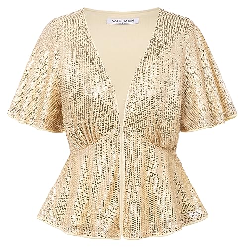 Kate Kasin Damen Bolero Party Kurz Festlich Cardigan mit Business OL Boleros Glitzernde Jacke von Kate Kasin