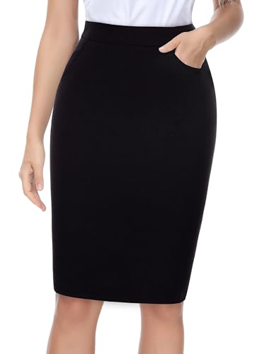 Kate Kasin Damen Business Schlanker Solide Hohe Taille Knielang Bleistiftrock Mit Taschen von Kate Kasin