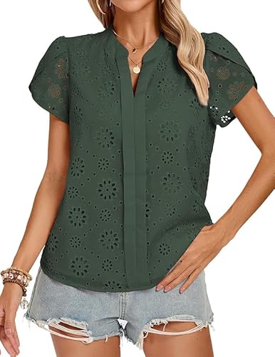 Kate Kasin Damen Casual Rundhalsausschnitt Tops Ruffle Sleeve Tshirts Loose Fit Sommer Solid Blusen Basic Tops von Kate Kasin