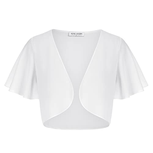 Kate Kasin Damen Chiffon Strickjacke Festliche Bolero Elegant Party Kurzarm Shrug von Kate Kasin