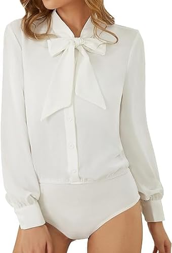 Kate Kasin Damen Elegant Knopfleiste Bodycon Bluse Slim Fit Langarmshirt Business Bluse Weiß XL von Kate Kasin