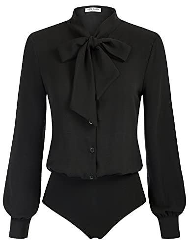 Kate Kasin Damen Elegant Lange Ärmel Hemdbluse mit Stehkragen Büroblusen Lässige Oberteile Schwarz M von Kate Kasin