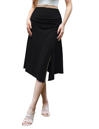 Kate Kasin Damen Eleganter Satin Rock Lang Hohe Taille Skirt mit Schlitz Asymmetrischem Schwarz L von Kate Kasin