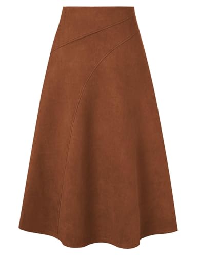 Kate Kasin Damen Eleganter Verdicktem Wildleder Midirock A-Linie Rock Faux Wildleder hoch taillierte Bodycon A-Linie Midi Röcke Dunkelbraun S von Kate Kasin