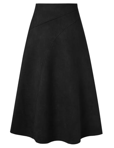 Kate Kasin Damen Eleganter Verdicktem Wildleder Midirock A-Linie Rock Faux Wildleder hoch taillierte Bodycon A-Linie Midi Röcke Schwarz L von Kate Kasin