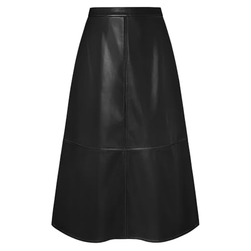Kate Kasin Damen High-Waist PU-Leder-Midi-Rock in A-Linie Plus-Size mit elastischem Rücken für den täglichen Gebrauch Schwarz XXL von Kate Kasin