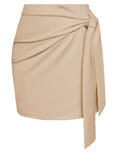 Kate Kasin Damen Karierten Rock Eleganter Vintage Plaid Kurzer Rock Herbst&Winter Elastische Hohe Taille Fliege Stretch Bodycon Bleistift Mini Röcke Aprikose XL von Kate Kasin