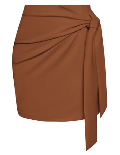 Kate Kasin Damen Karierten Rock Eleganter Vintage Plaid Kurzer Rock Herbst&Winter Elastische Hohe Taille Fliege Stretch Bodycon Bleistift Mini Röcke Braun XXL von Kate Kasin