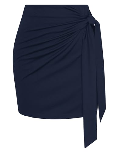 Kate Kasin Damen Karierten Rock Eleganter Vintage Plaid Kurzer Rock Herbst&Winter Elastische Hohe Taille Fliege Stretch Bodycon Bleistift Mini Röcke Marineblau XL von Kate Kasin