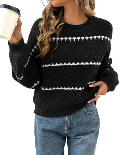 Kate Kasin Damen Langarm Retro Rundhalsausschnitt Pullover Gestreiftes Pullover-Sweatshirt in Kontrastfarbe Kate Kasin Damen Langarm Retro Rundhalsausschnitt Pullover Gestreiftes Pullover-Sweatshirt in Kontrastfarbe von Kate Kasin