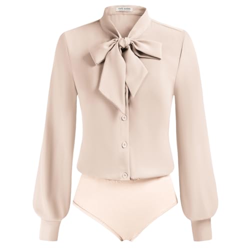Kate Kasin Damen Lange Ärmel Tops Button-Down Shirts Business Office Bluse Beige-Apricot S Kate Kasin Damen Lange Ärmel Tops Button-Down Shirts Business Office Bluse Beige-Apricot S von Kate Kasin
