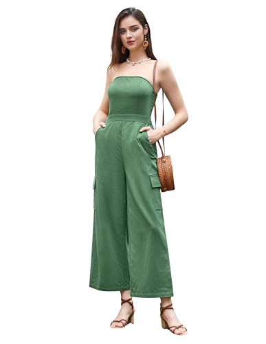 Kate Kasin Damen Langer Ärmelloser Overall Sommerlicher Eleganter Overall mit Röhrenoberteil Hoher Taille und Taschen Wassergrün S von Kate Kasin
